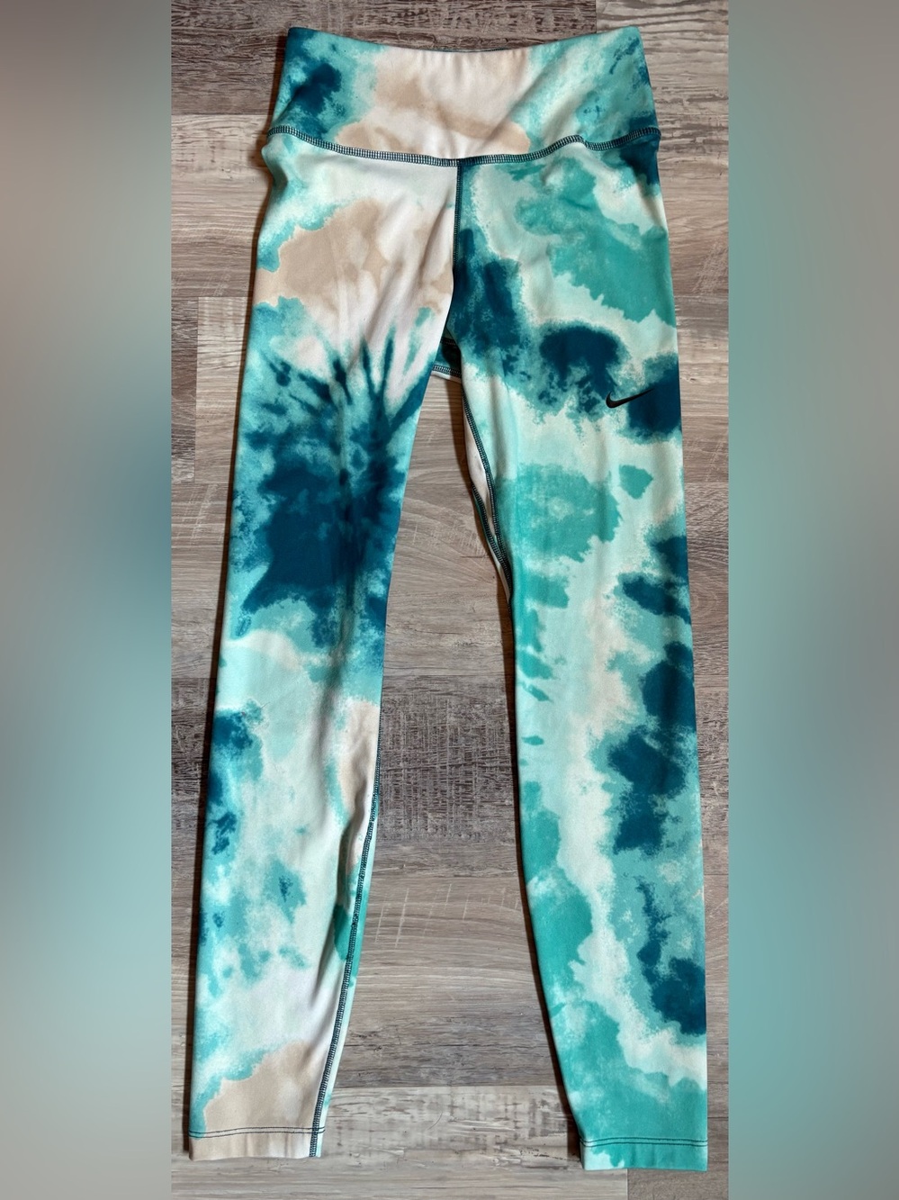 Nike One Dri FIT Mid Rise Tie Dye Leggings Turquoise/Tan EUC Size XS